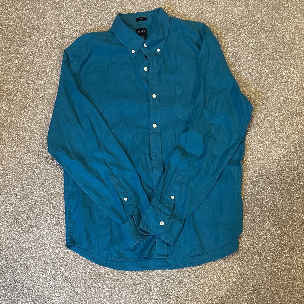 J. Crew Blue Linen Button-Down Shirt-XL Slim Fit